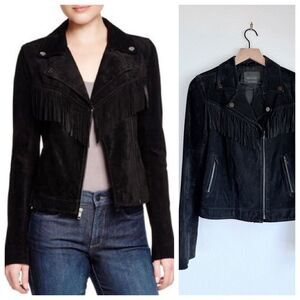 GUC Sanctuary Women's Black Suede Fringe Classic Motorcycle Jacket Size Small